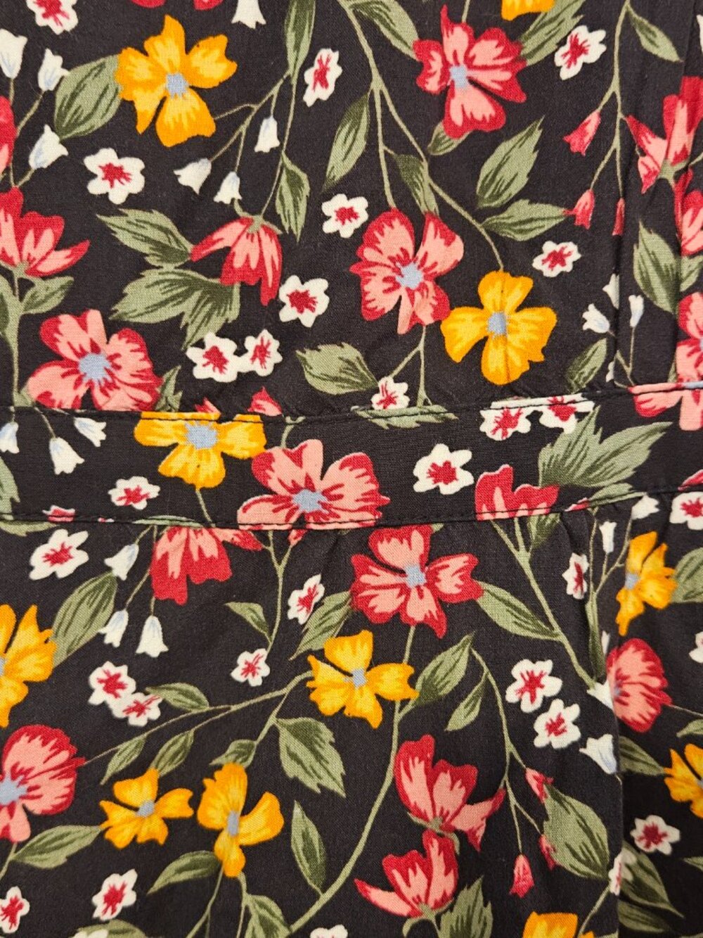 Old Navy Floral Dress XL Black Pink Yellow Flutter Sleeve - Picture 4 of 7